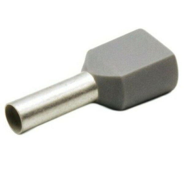 Hilpress Doppel - Aderendhülsen 2x 4 mm² isoliert grau Hülse 12 mm Kupfer verzinnt 2x4,0N 100 Stück